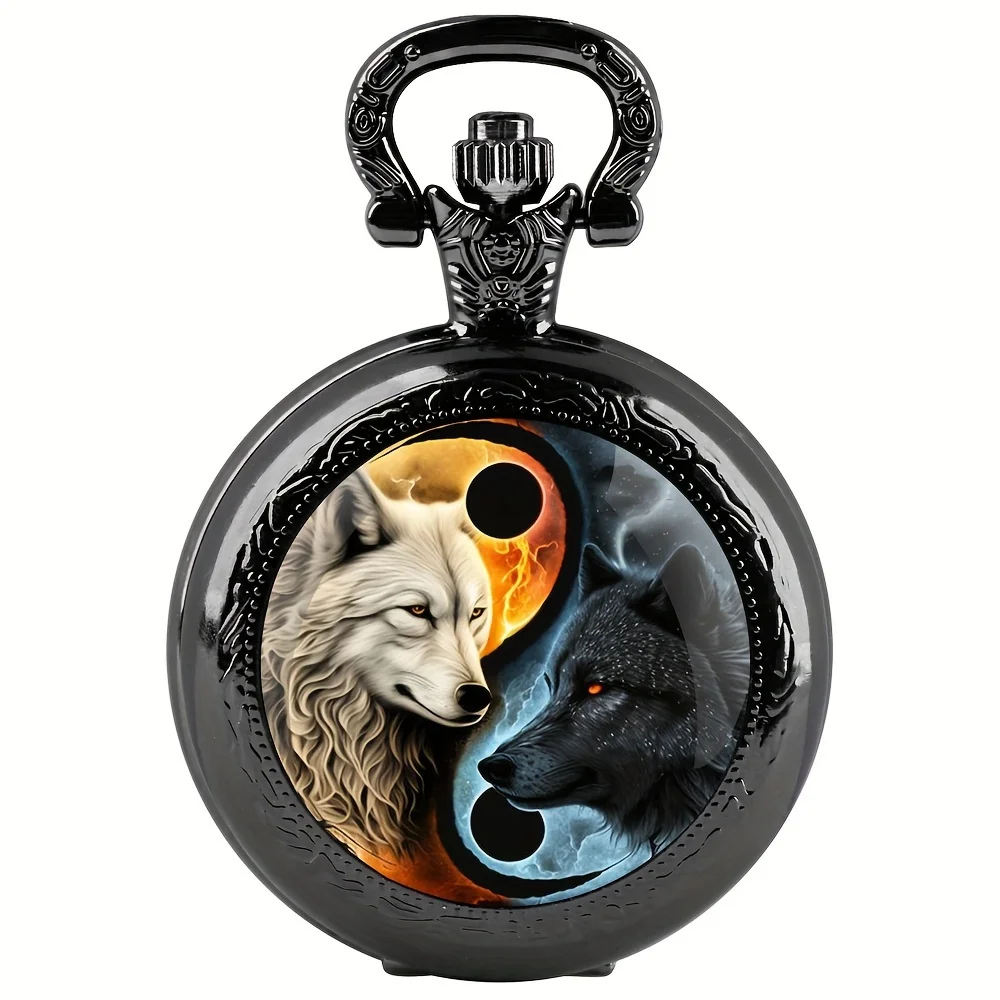 Wolf Tecglass-Montre de Poche à Quartz Ronde Élégante pour Homme avec Chaîne, Cadeau d'Anniversaire Unique