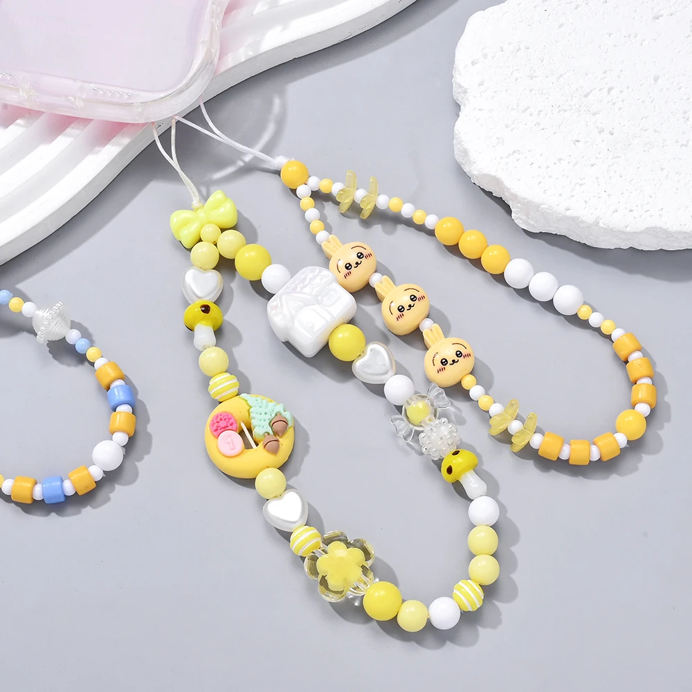 1 Pcs Cartoon Anime Mobile Phone Chain Lanyard for Iphone Women Girls Jewelry Strap Beaded Lanyard Hanging Cord Bracelet