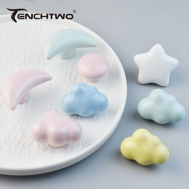 TENCHTWO Ceramic Handle Children Furniture Door Handle Cupboards Knob Wardrobe Dresser Shoe Cabinet Knobs Drawer Pulls 1pcs