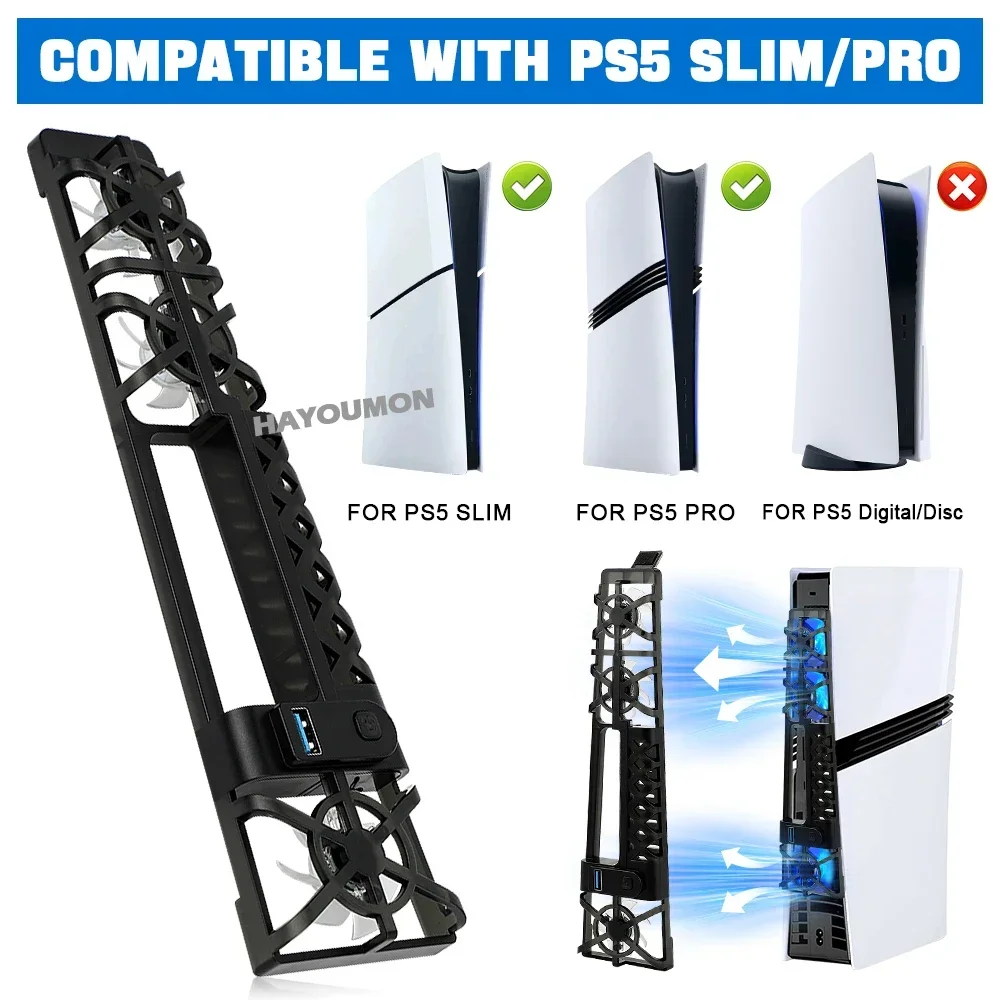 RGB Light Cooling Fan For PS5 Pro/PS5 Slim Console Quiet Coo