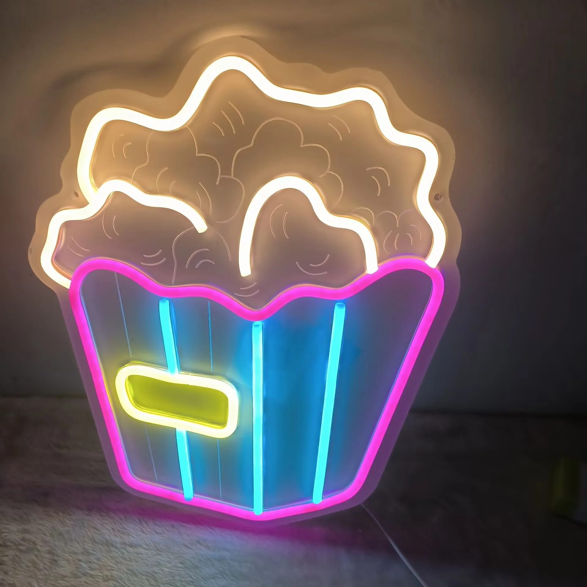 Popcorn Neon Sign LED Wall Art USB Powered  Movie Night Home Theater Snack Bar Cinema Room Kids Playroom Aesthetic Decor
