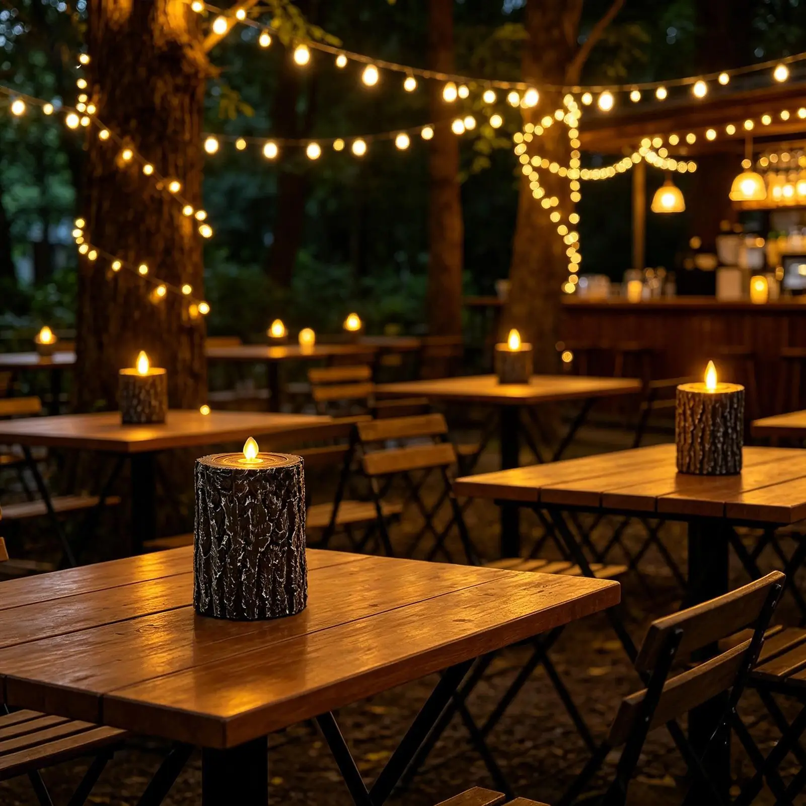 Flickering Flameless Candles 3 Pieces Fake Flameless LED Tree Stump Decor With Timer Battery Operated Candle For Outdoor Wedding