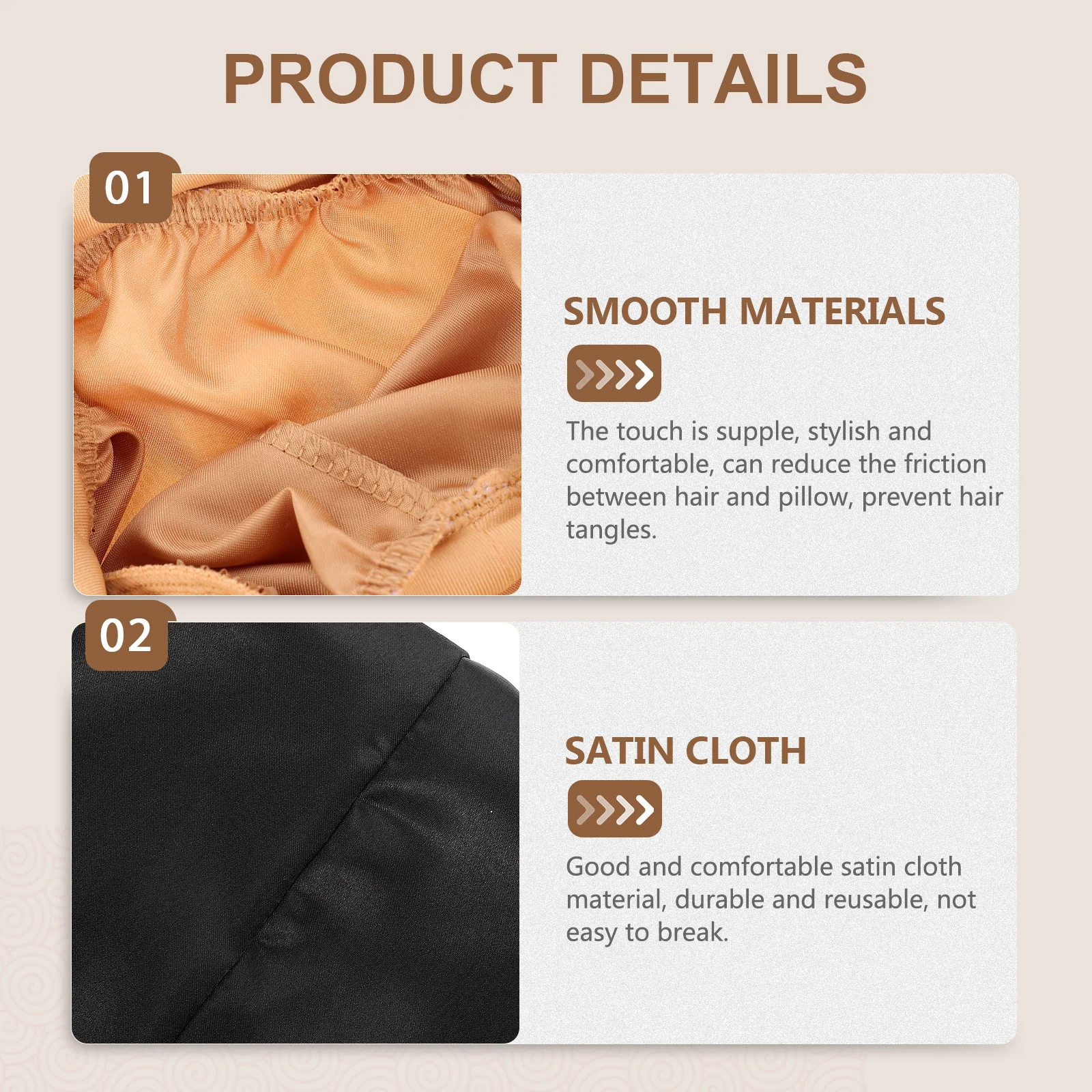 

2Pcs Satin Long Sleeping Hats Women Elastic Hair for Sleep Travel Use Female Hair Beauty Hat