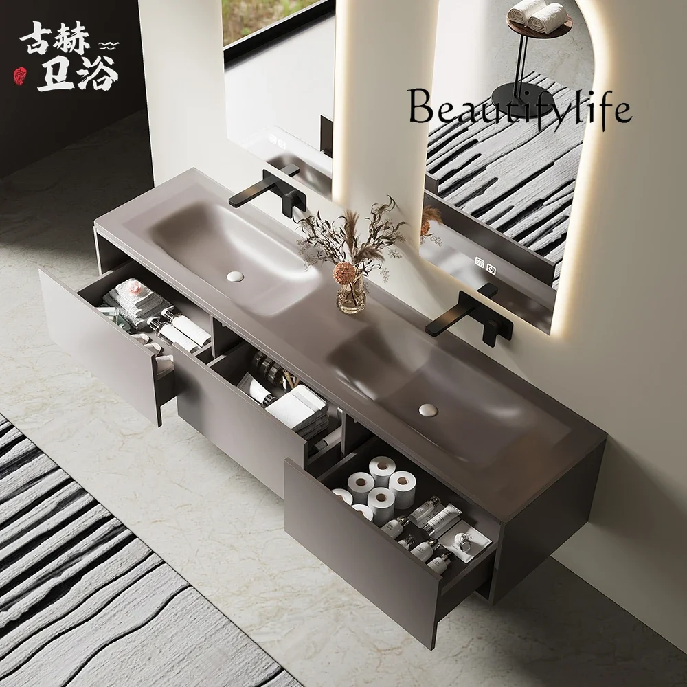 Q Double basin tempered glass matte integrated seamless hand washing basin washbasin under the counter basin