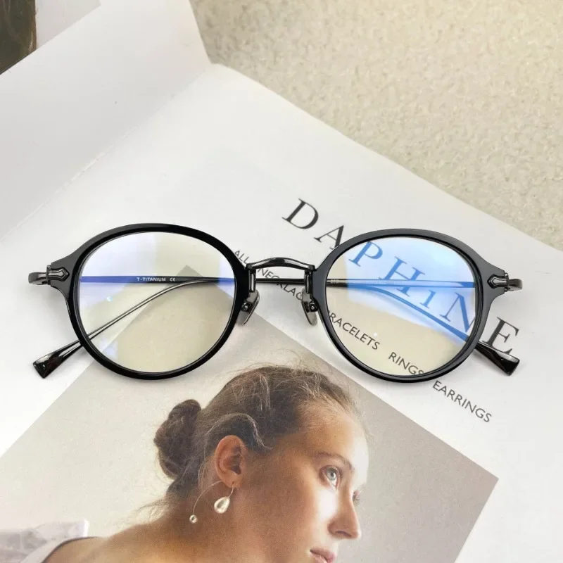 Handmade Eyeglasses for Prescription Retro Pure Titanium Acetate Small Round Frame KMN182 Men's and Women's Anti-blue Glasses