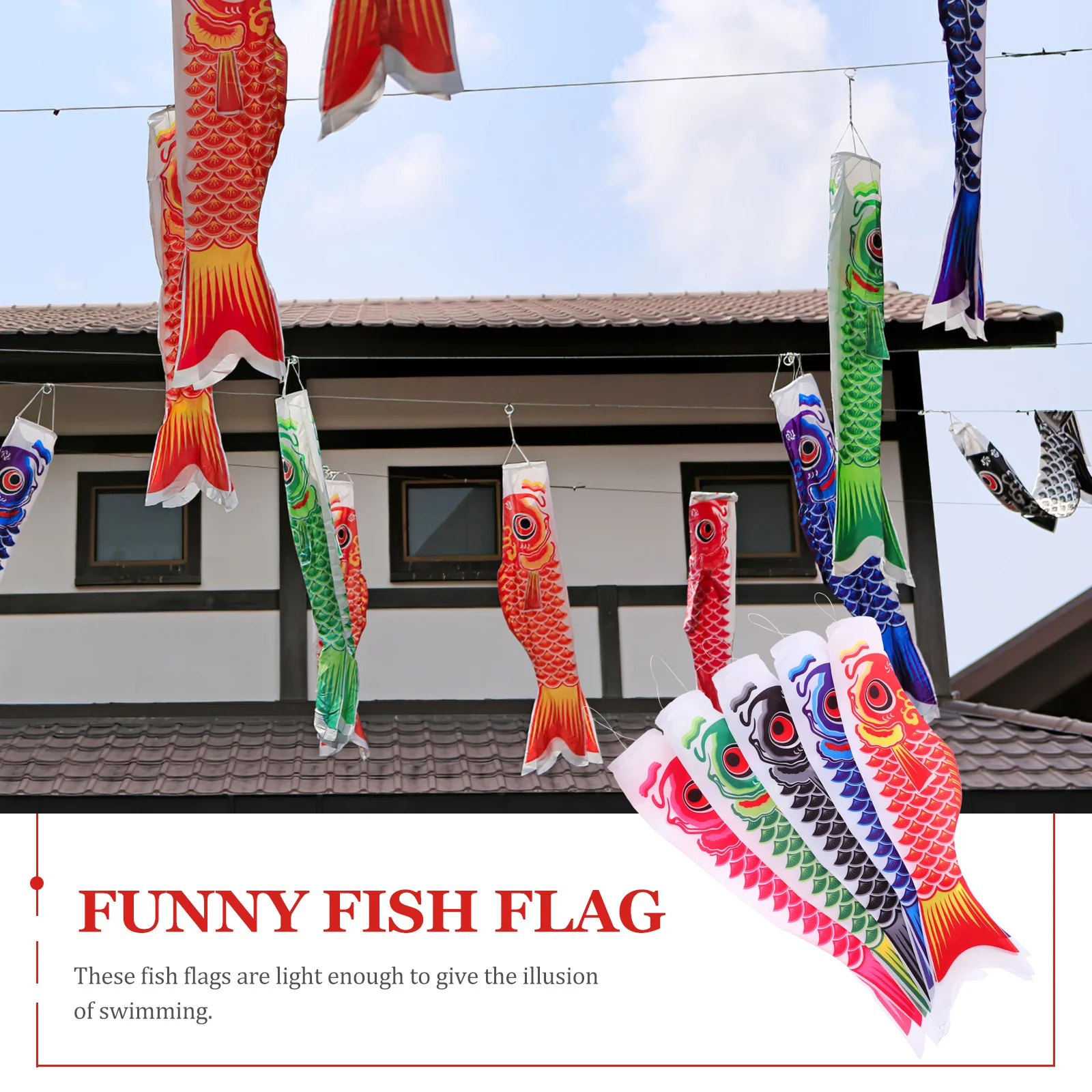 

5Pcs Japanese Koi Fish Flags Stylish Japanese Type Fish Flag Easy Hanging Beautiful Printing for Garden Decor