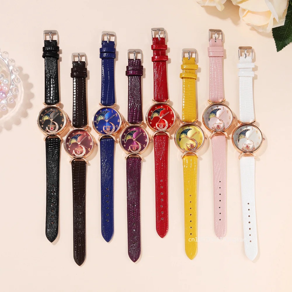 Fashion Luxury Quartz Wristwatches Elegant Moon with Diamonds Watches Women Casual Female Leather Watch Creative Montre Femme