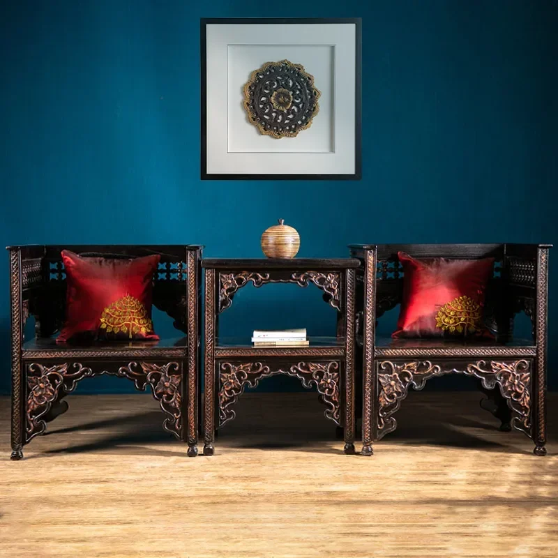 Poltrona Clássica do Sudeste Asiático, Móveis Esculpidos à Mão, Assento Retro, Elm Chinês, Assento De Madeira Maciça