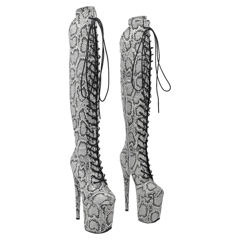 Leecabe 20CM/8inches Snake Upper Young Trend Fashion Platform High Heel Stripper Heel Pole Dance Boots