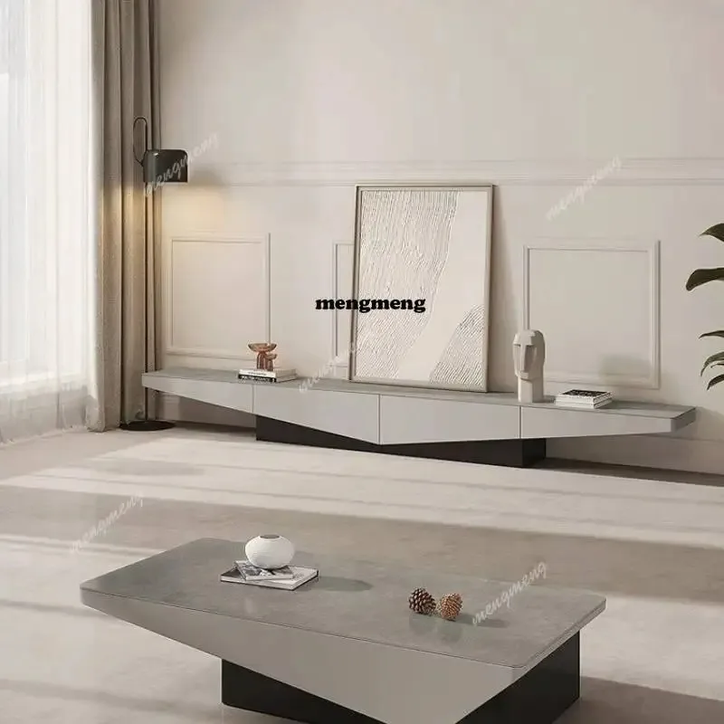 

Тумба под телевизор F5822 с выдвижными ящиками, серебристая, в скандинавском стиле, для квартир и гостиных, мебель для дома