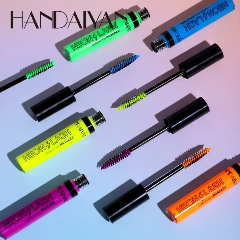 Máscara fluorescente de colores para fiesta, rímel luminoso resistente al agua, maquillaje de Ojos de vacaciones, pestañas amarillas y rosas que brillan en la oscuridad