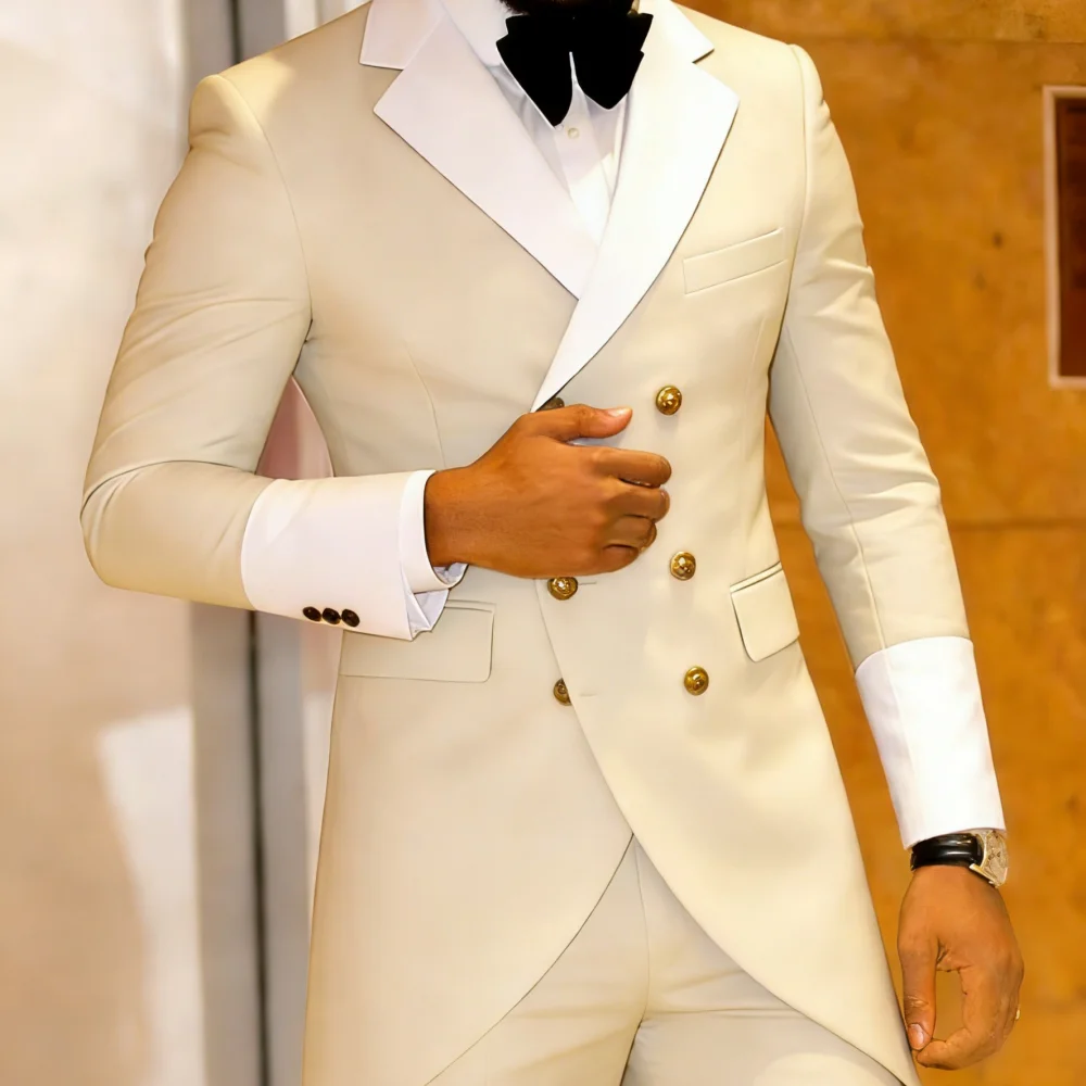 

2 PCS Men's Formal Tuxedo Suits with Shawl Lapel Double Breasted Jacket And Pants Smart Casual Solid for Business And Wedding