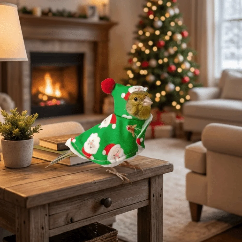 Thickened Christmas Parrot Cape Windproof Comfortable Winter Parrot Cloak Snap Fastening Warm Santa Claus Parrot Coat Christmas