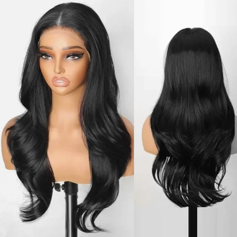 Front Lace New Fashion Long Natural Black Wavy Women's Full Wigs 24 Inch