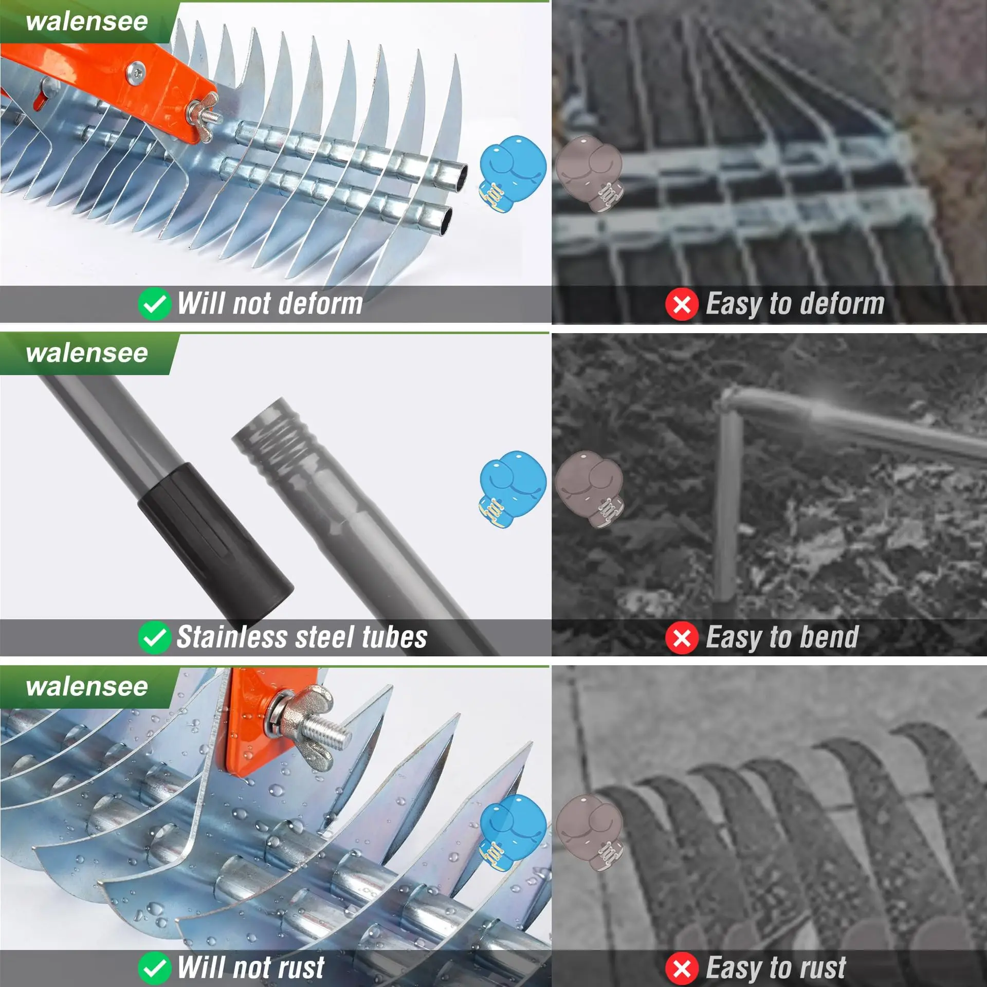 Waldorf Lawn Thatch Rake, 15 "WalTER-palha gramado, 15 polegadas