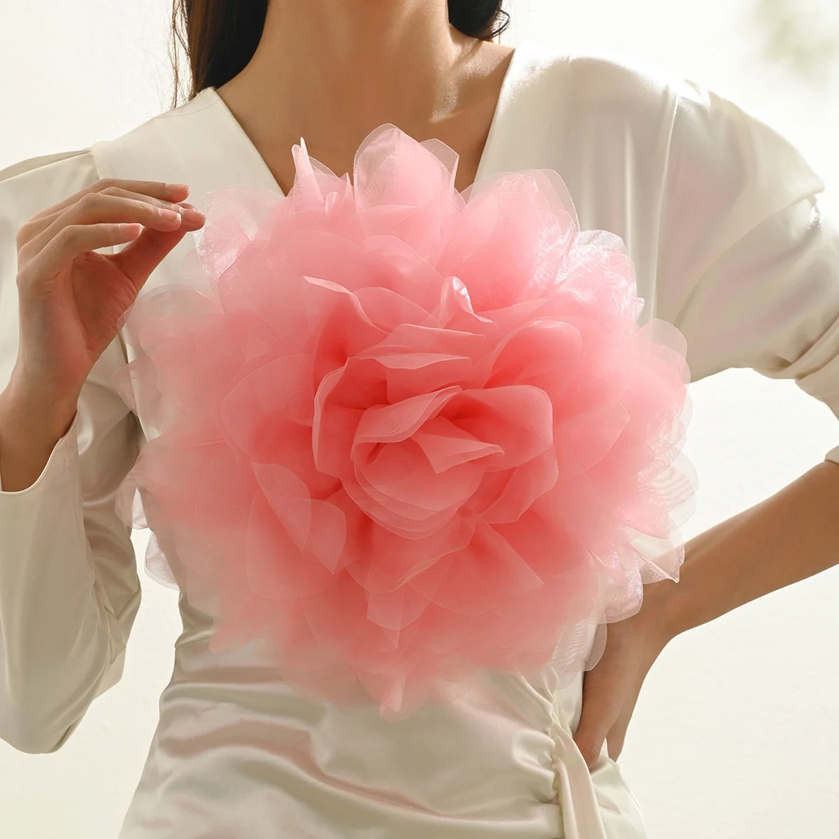 32CM Exaggerated Handmade Elegant Large Lace Flower Brooch for Women French Vintage Floral Lapel Pins Wedding Party Jewelry Gift