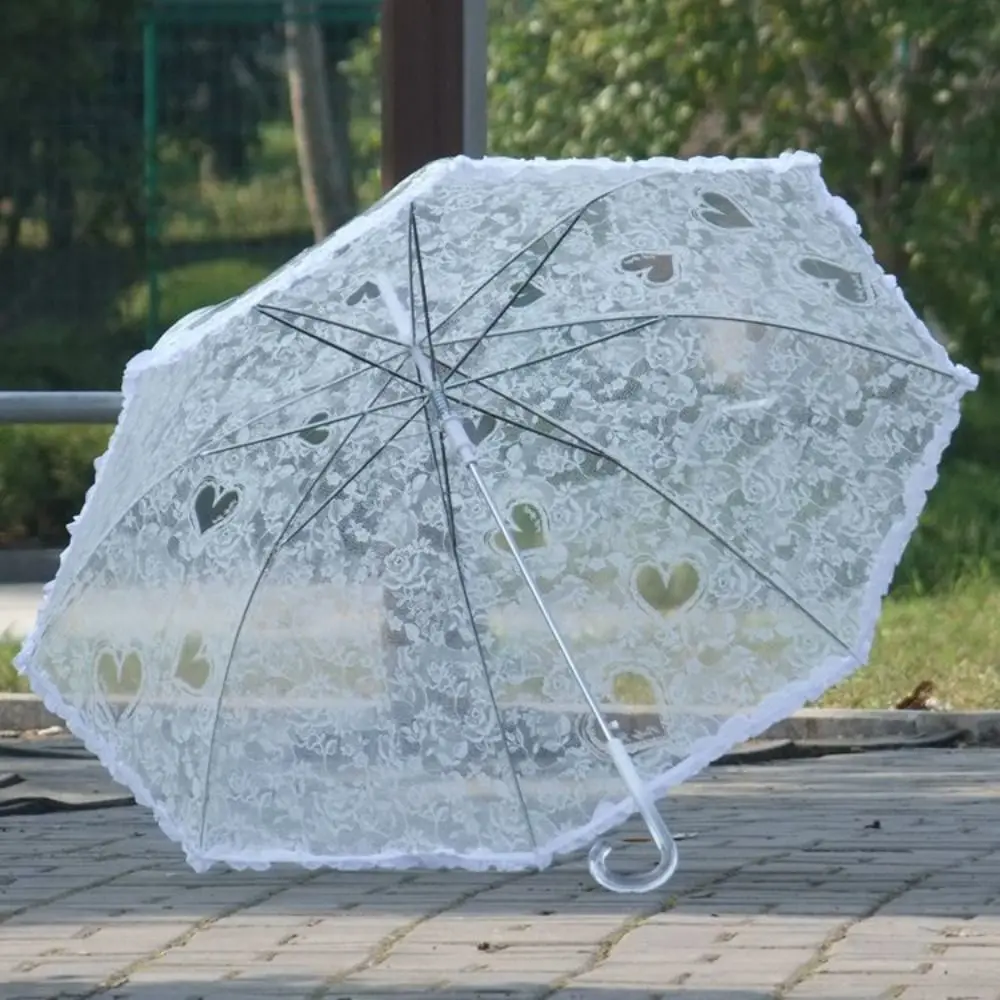 Vintage Foldable Lace Parasol Umbrella Large Embroidery Flower Girl Umbrella Transparent Love Bride Umbrella for Photo Prop