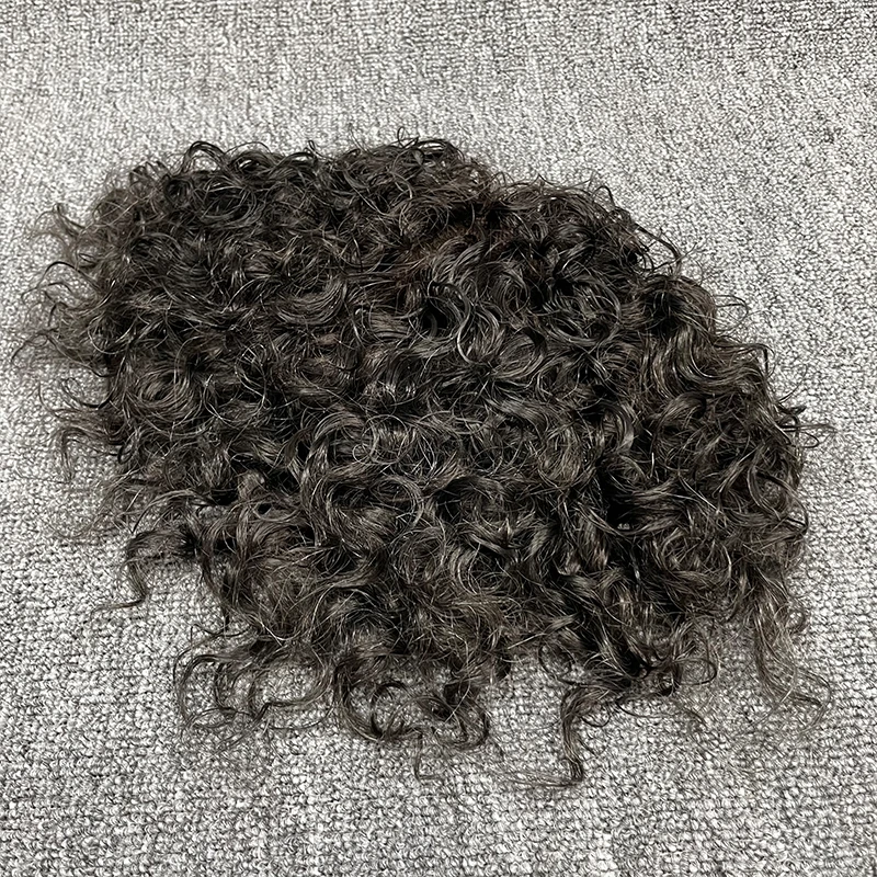 Herren-Haarprothese Permanent 15mm Lockig Mono & NPU Echthaar-Perücken Indisches Haarsystem für Männer Atmungsaktive Perücken für Männer Toupet