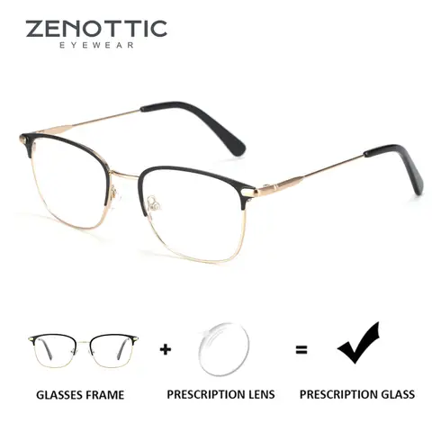 ZENOTTIC Square Prescription Eyeglasses Metal Progressive Optical Eyewear Anti-Blue Light Myopia Hyperopia Glasses for Men Women