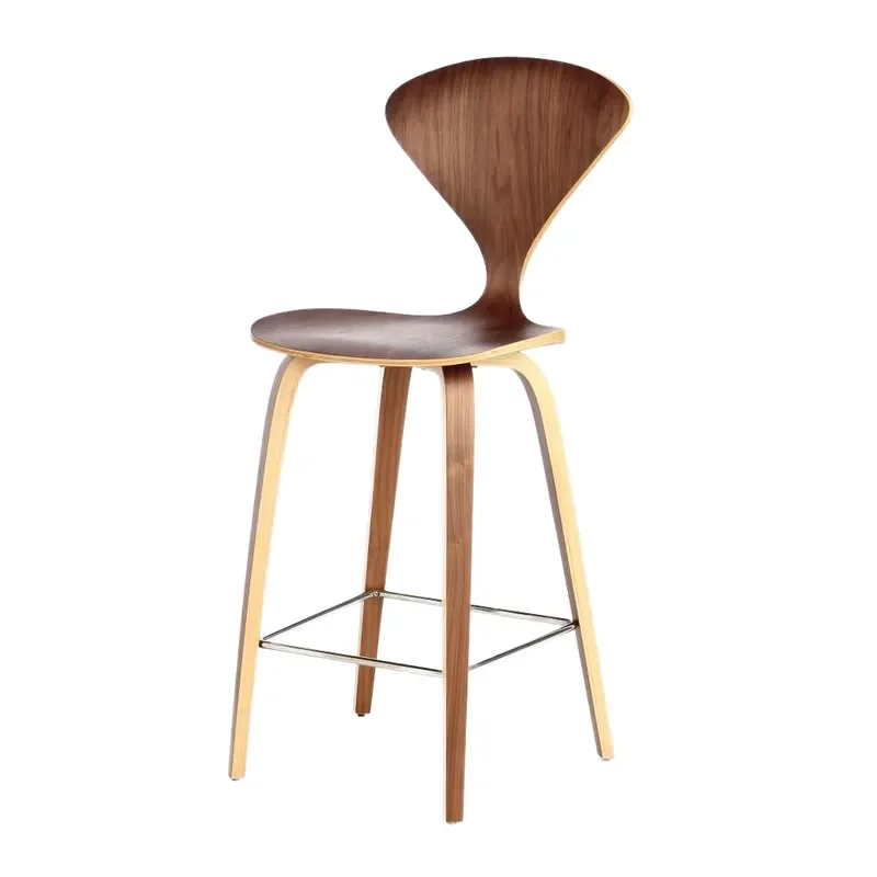 Modern Counter Commercial Bar Stool in Walnut Wood Plywood for Living Room Hotels & Malls