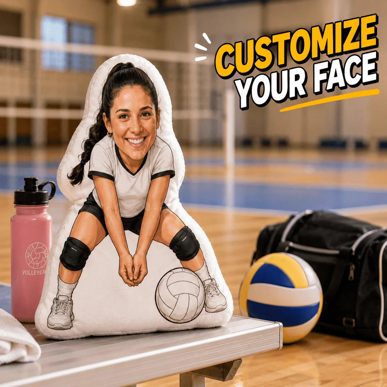 Custom Personalized Photo Face Pillow, Volleyball Player Custom Shaped Decorative Cushion, 60cm Large Size Home Decor Accent Pil