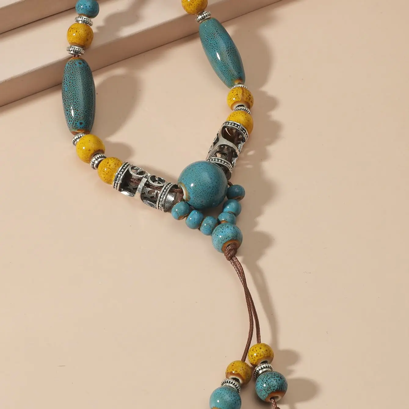 1 simple temperament beaded ceramic necklace lady exaggerated tassel necklace holiday seaside casual necklace