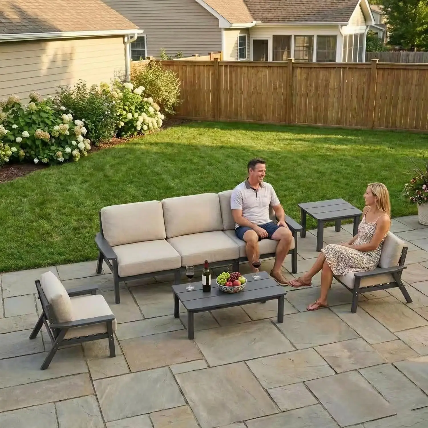 Patio Furniture Set 3 Piece Outdoor Sectional Sofa & Table All Weather with Washable Cushions for Backyard, Customized