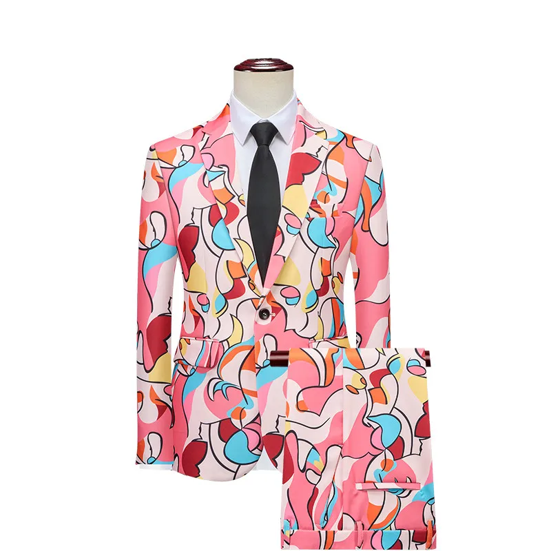 

"Abstract Print Men's Suit Set -Vibrant Color Block & Swirl Patterns,2025 Trendy Fashion,Perfect for Parties&Special Occasions"‌