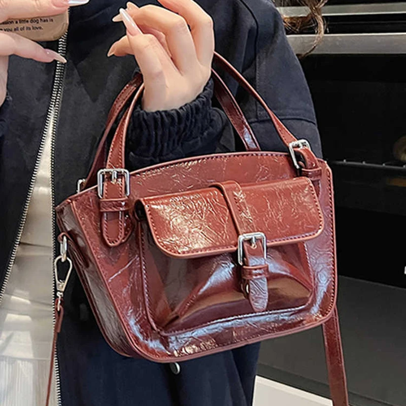 

Women Summer Fashion Small Design Crossbody Bag Korean Version Handheld Bucket Handbag New Soft PU Leather Single Shoulder Bag