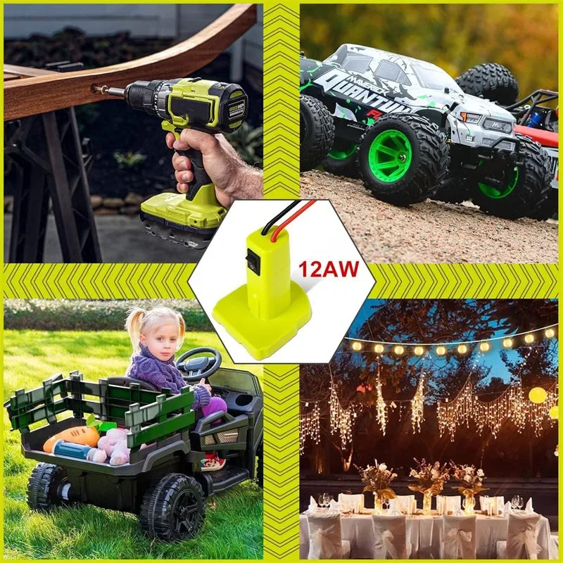 Adaptador de rodas elétricas para bateria ryobi 18v, adaptador de conector de alimentação diy com interruptor e fusível para bateria p102 p103 p104 p107