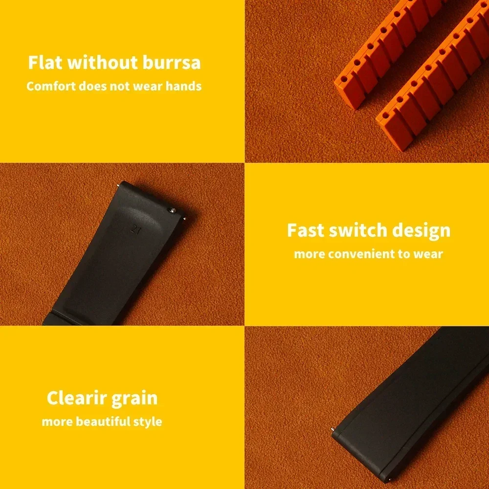 Denique CTS Black FKM Rubber Watch Straps Quick Release Spring Buckle 19mm 20mm 21mm 22mm Watch Bands Cut to size