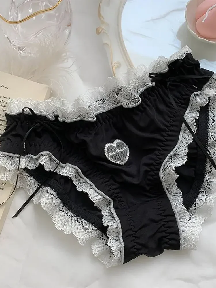 Lingerie Kawaii en dentelle pour femmes, sous-vêtements pour filles, culotte à volants, slips japonais, tongs sexy, culotte Lolita mignonne, bleu rose, nouveau
