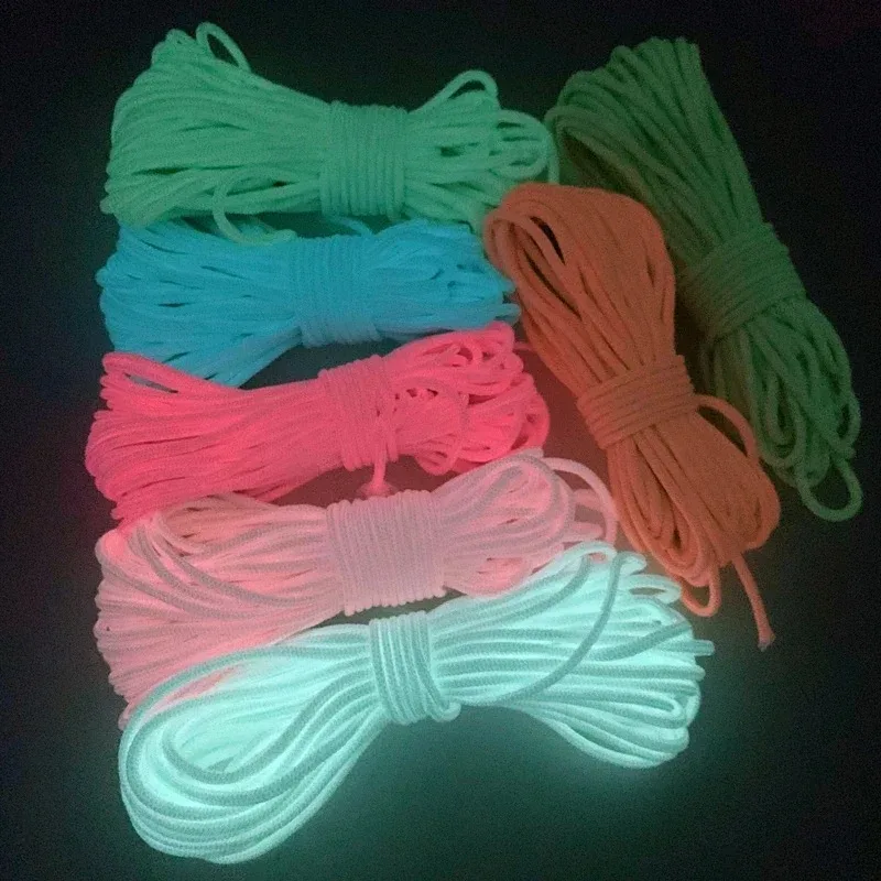 Corde lumineuse à 9 brins, 4mm, en nylon paracorde 550, cordon de tente, cordon de parachute pour l'extérieur, camping, survie, EDC, brille dans la nuit