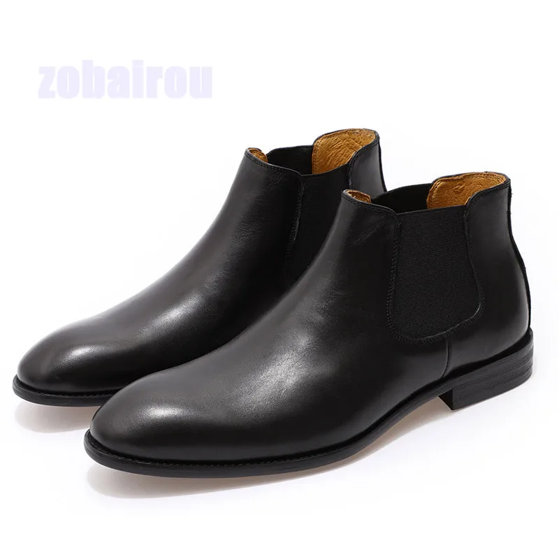 Men's Ankle Boots Classic Chelsea Boots Spring Autumn Winter Slip On Casual Cowhide Leather Low-Heel Men's Shoes Size 39-46