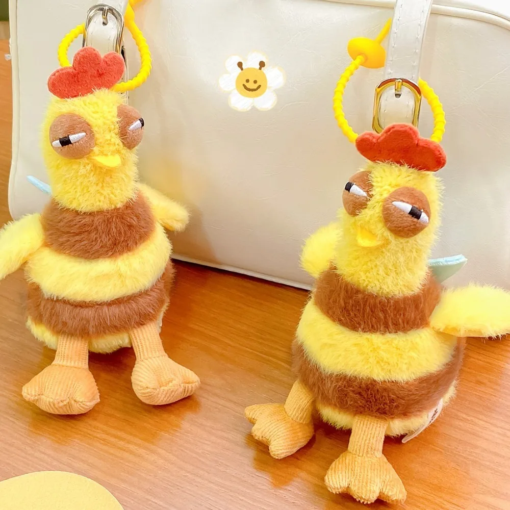 Beeping Plush Chicken Keychain Extrusion Cartoon Hens Key Ring Speak Up Simulation Egg-laying Animal Key Holder Christmas Gift