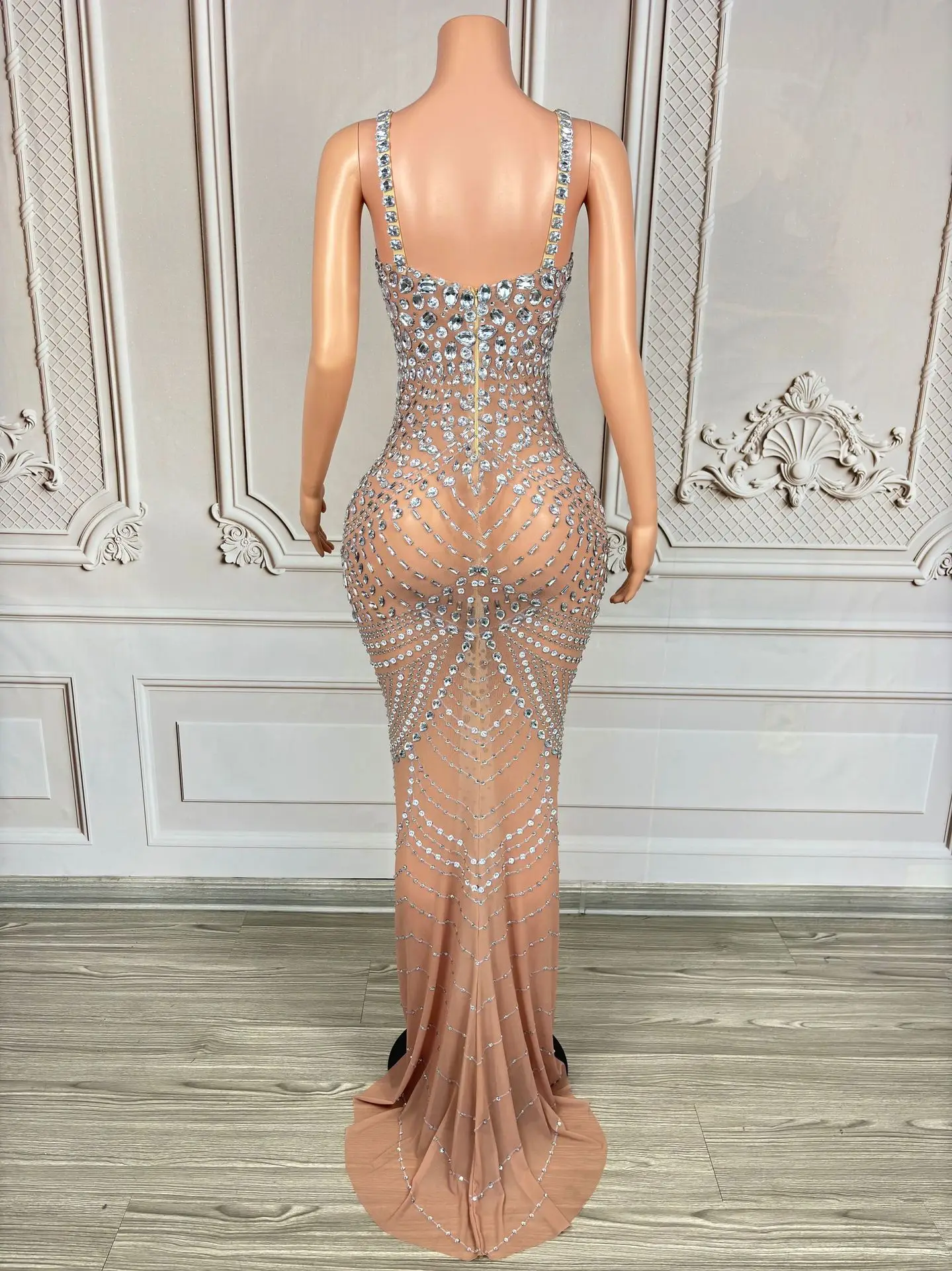 Costume discoteca bar reggicalze con diamanti pieni abito lungo in rete modello femminile passerella ragazza gruppo compleanno abiti strass di lusso