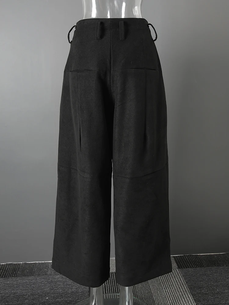 [LANMREM] 2026 Winter New Thick Warm Pants For Women High Waist Pleated Wide Leg Trousers Office Lady Clothes Minimalism 26C967