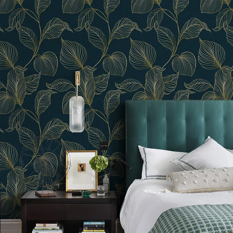 

Vintage Classic Dark Blue Leaves PVC Wallpaper Chic Waterproof Peel and Stick Home Decoration Removable Wall Stickers 17.7"*118“