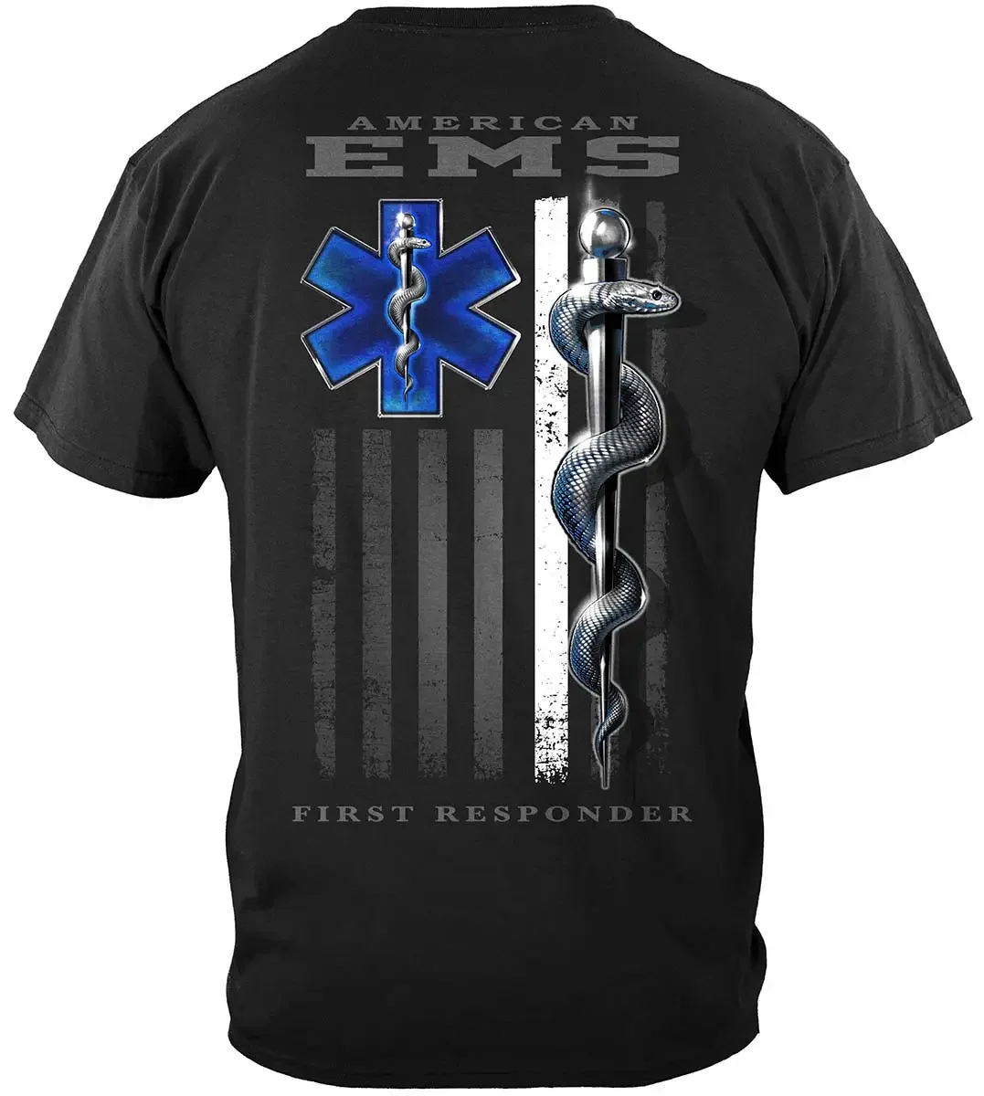 Unique American EMS First Responder Caduceus Star of Life Flag T-Shirt. Summer Cotton O-Neck Short Sleeve Mens T Shirt New S-3XL