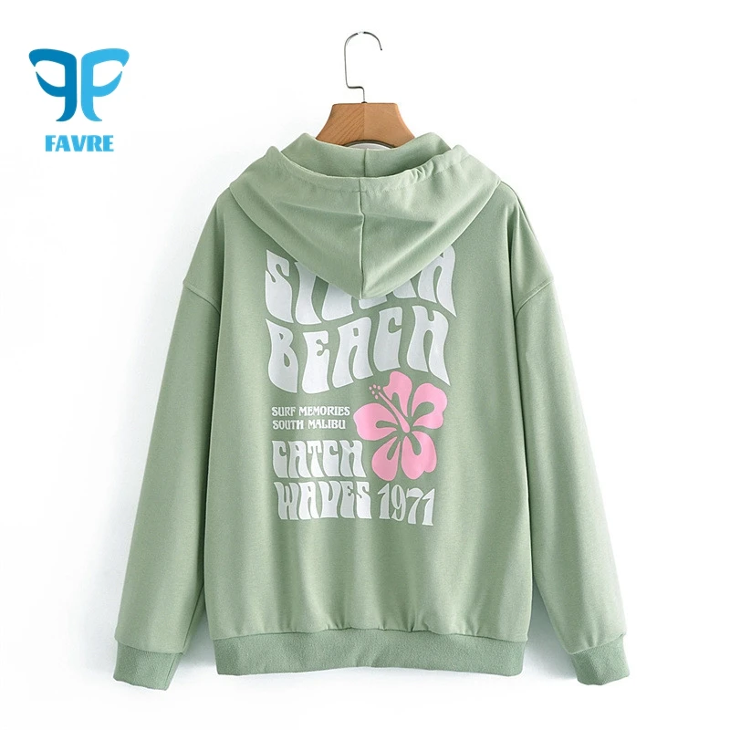 FAVRE Womens Loose Pocket Letter Print Sweatshirts Flower Graphic Hoodies Y2K Casual Fashion Trend Streetwear Harajuku Pullovers