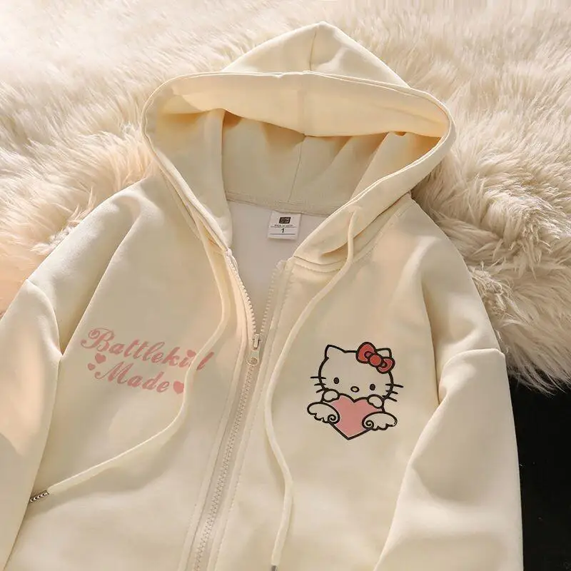 

Sanrio Hello Kitty women's Hoodie Pullover coat tops Sweatshirt Cotton Spring Autumn Lazy Style Ins Fashion Loose Fit Trendy