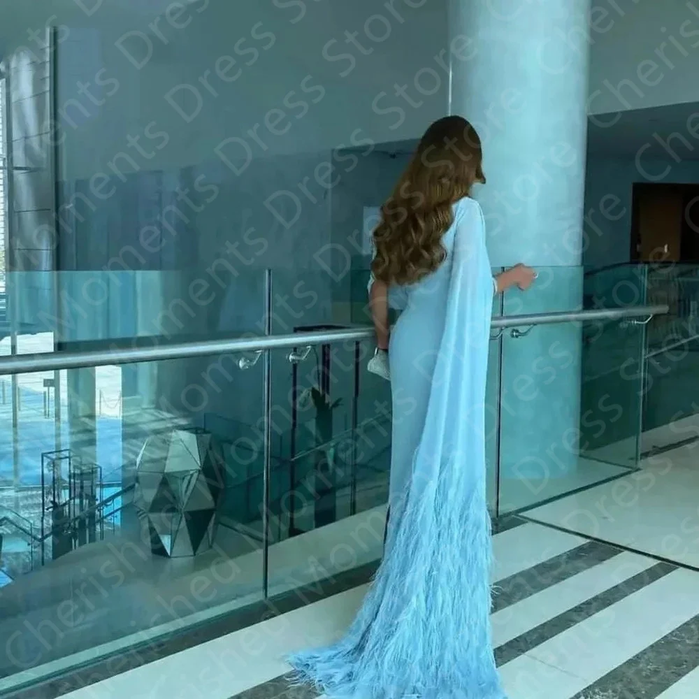 Sky Blue Mermaid Evening Dresses Long 2024 One-Shoulder Plus Size Dubai Arabic Women Party Gowns Wedding Celebrity فساتين سهرة