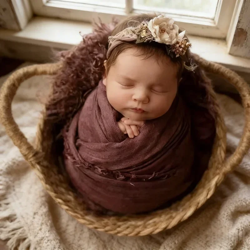 Handled Rattan Basket Single Piece Baby Nest Holder Baby Changing Basin Infant Studio Photo Shooting Daily Practical Supply - view 2