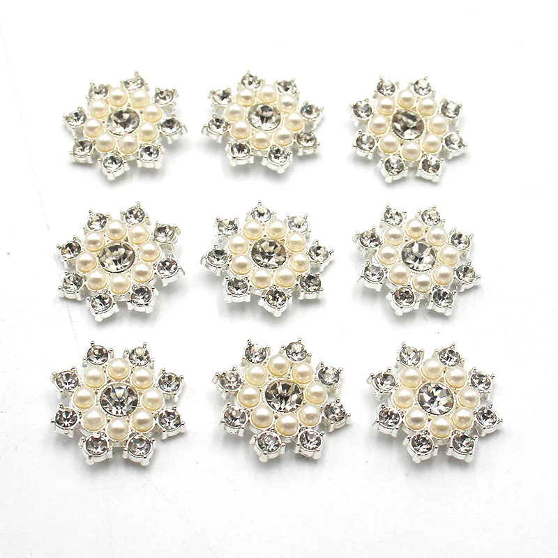 Fashion 10 Pieces 25mm Round Flower Alloy Shiny Rhinestone Pearls DIY Creative Clothing Bow Hair Accessories Jewelry Accessories