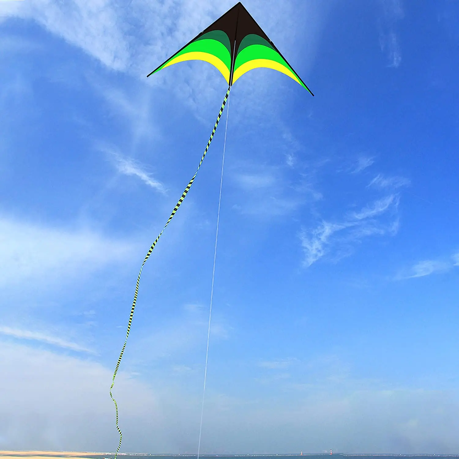 Outdoor Fun Sports New Arrive 1.6m Green Triangle Kites With 10m Tail / Handle & Line Good Flying