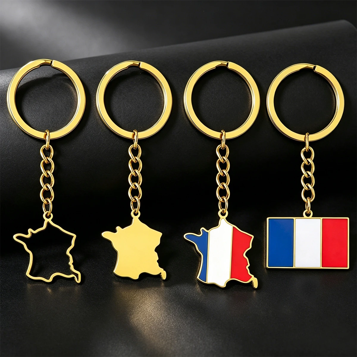 SONYA1Pcs Stainless Steel France Map Flag Pendant Keychain for Men and Women Versatile Bag Accessories Keychain Pendant