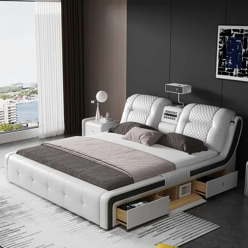 قابل للتعديل الحديثة السرير تخزين العارض الخشب السرير الجلود حصير تدليك Lozko Wielofunkcyjne مجموعة أثاث غرفة نوم فاخرة