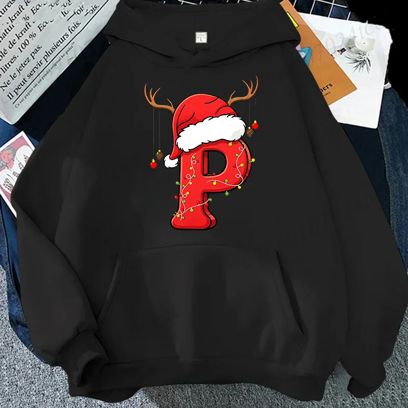 Funny Xmas Initial A_Z Design Personalized Men Women Hoodies Sweatshirt Casual Hoody Fashion Brand Shirts Hoodie Christmas Gifts