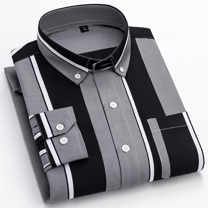 

Men's Business Casual Long Sleeve Shirt 2025 Classic Striped 5XL plus Size Male Social Dress Outwear