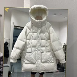 Women 2023 Autumn Winter New Slim Detachable Warm White Duck Down Coats Female Fashion Solid Portable Long Parka Outerwear